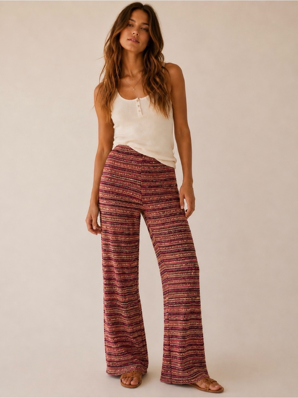 Gemma + Jane Striped Crochet Knit Wide-Leg Pants – XS (Fits XS–Small)